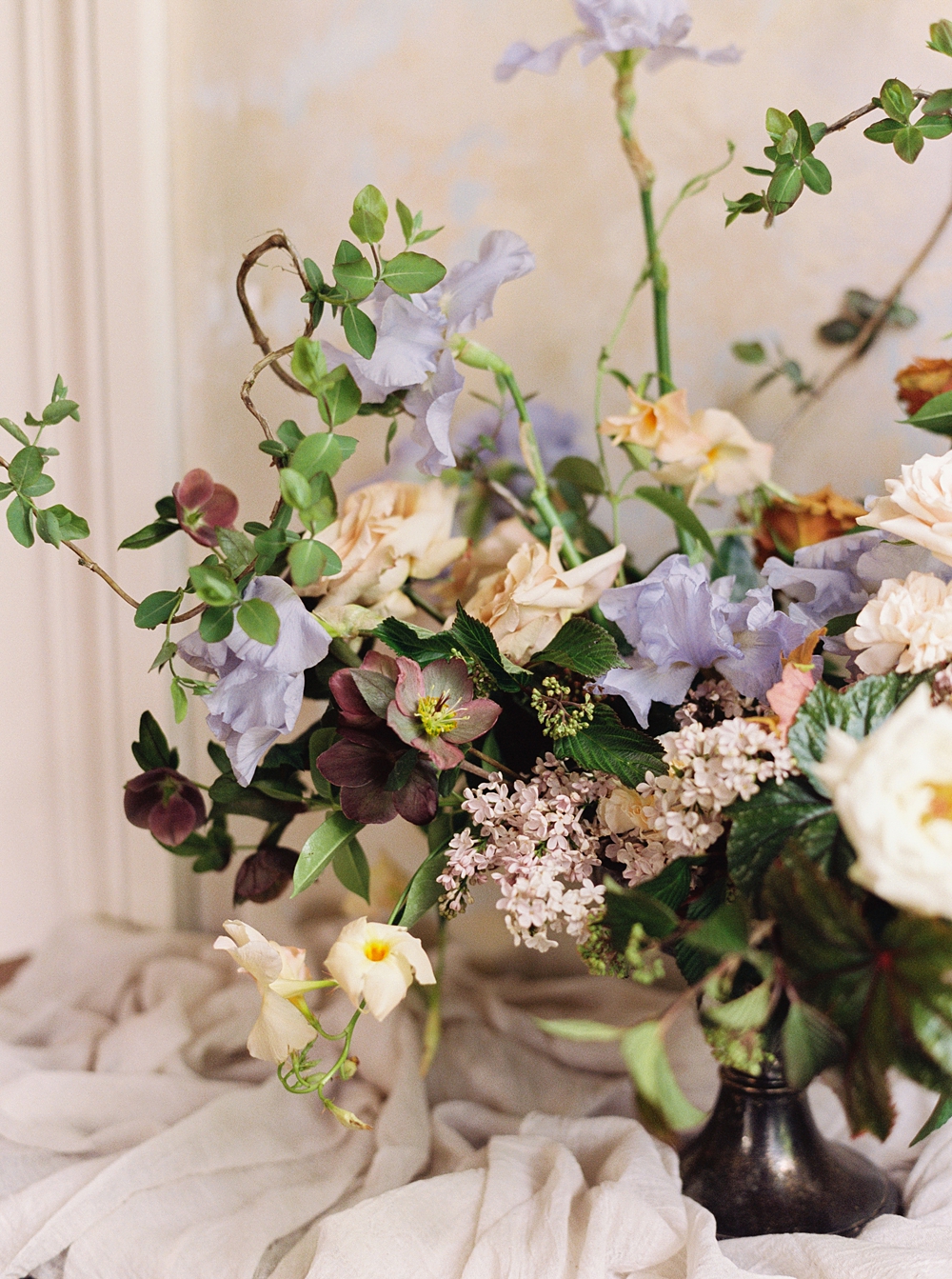 purple yellow pink pastel wedding bouquet, spring wedding bouquet, muted wedding colors, colorful wedding bouquet, spring wedding, winter wedding, Charlottesville wedding photographer