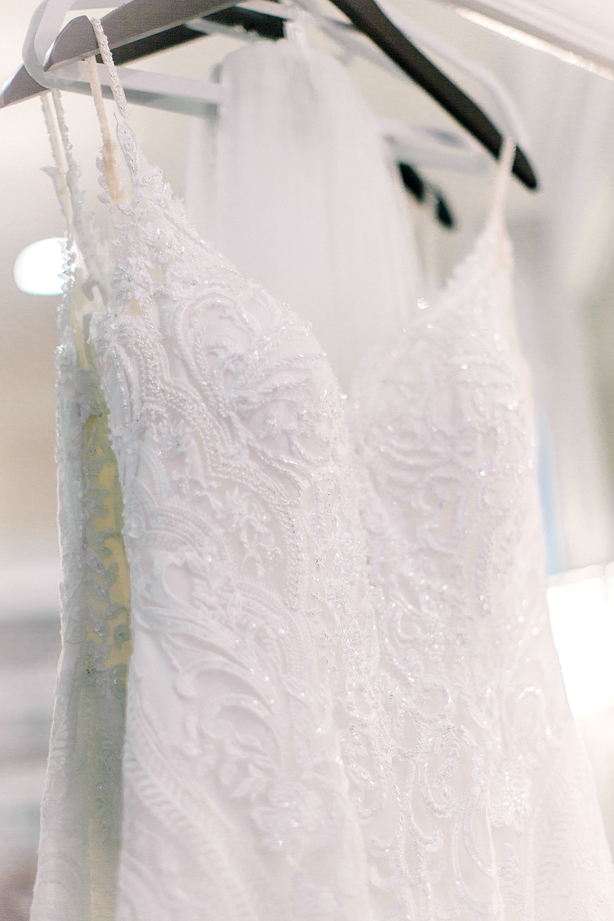 Lace sparkly wedding dress with fitted silhouette, Charlottesville wedding photographer