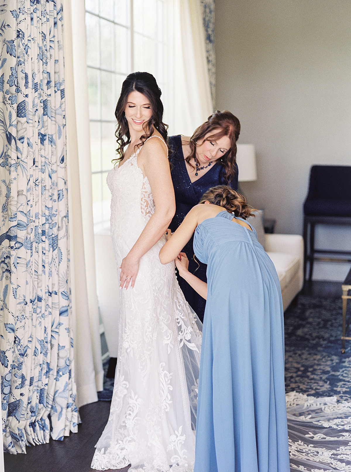 Bride getting ready wedding photography, Milestone mansion something blue wedding, blue bridesmaid dress