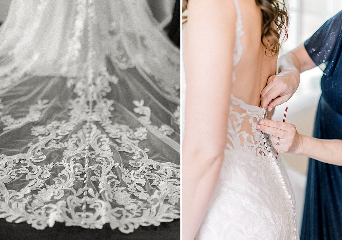 Bride getting ready wedding photography, wedding dress with long lace train,