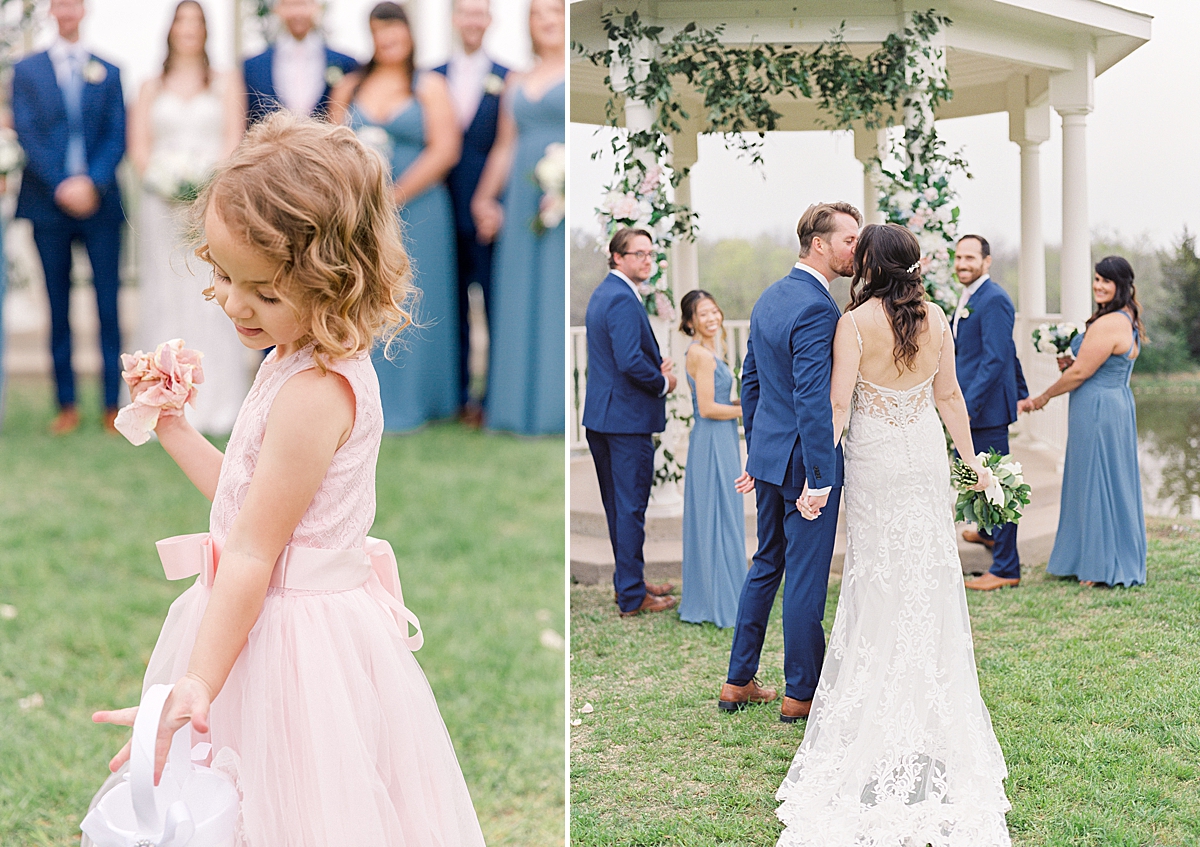 Blue, pink and white wedding colors, flower girl dress