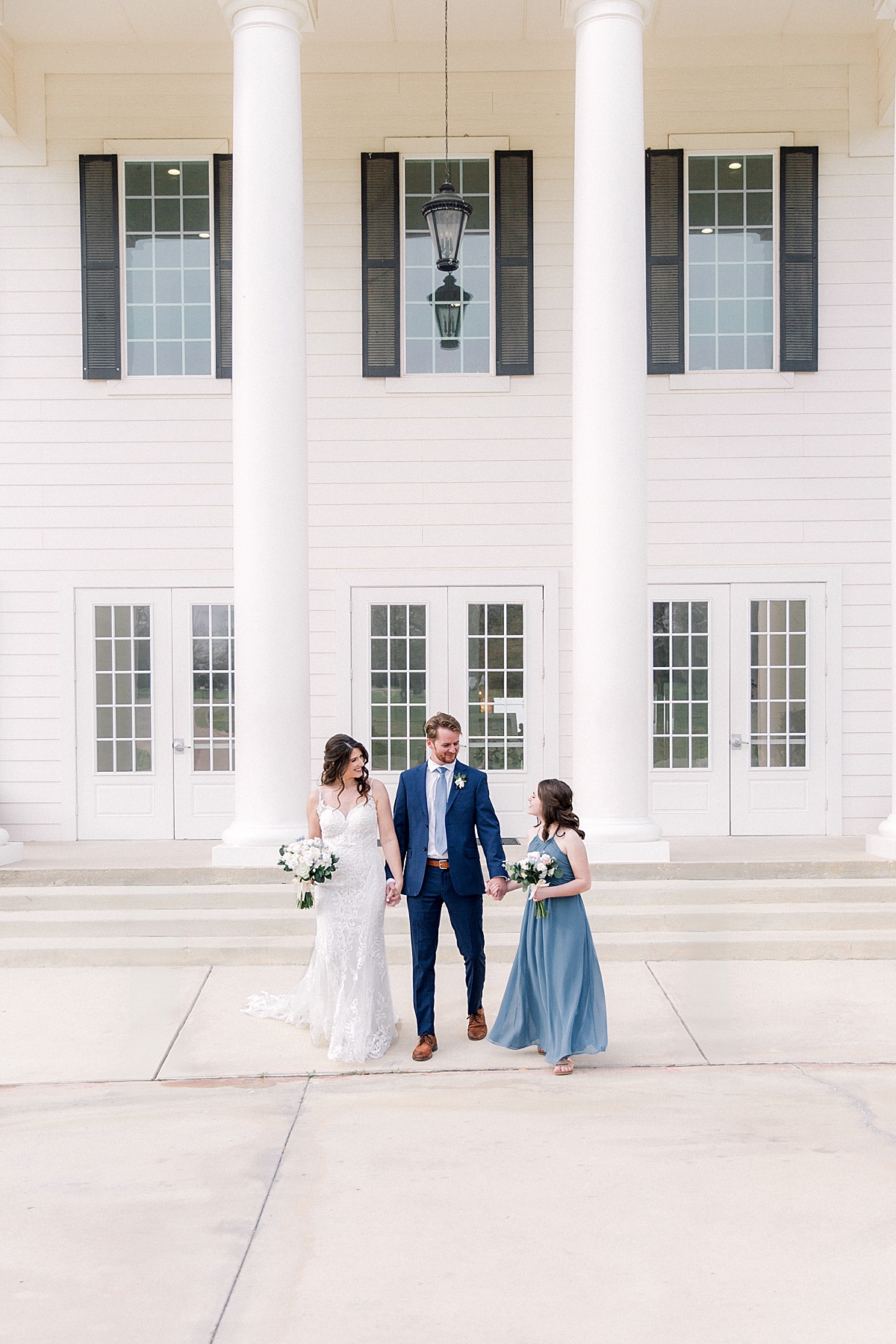 Wedding family photos in front of white mansion, Milestone Mansion wedding