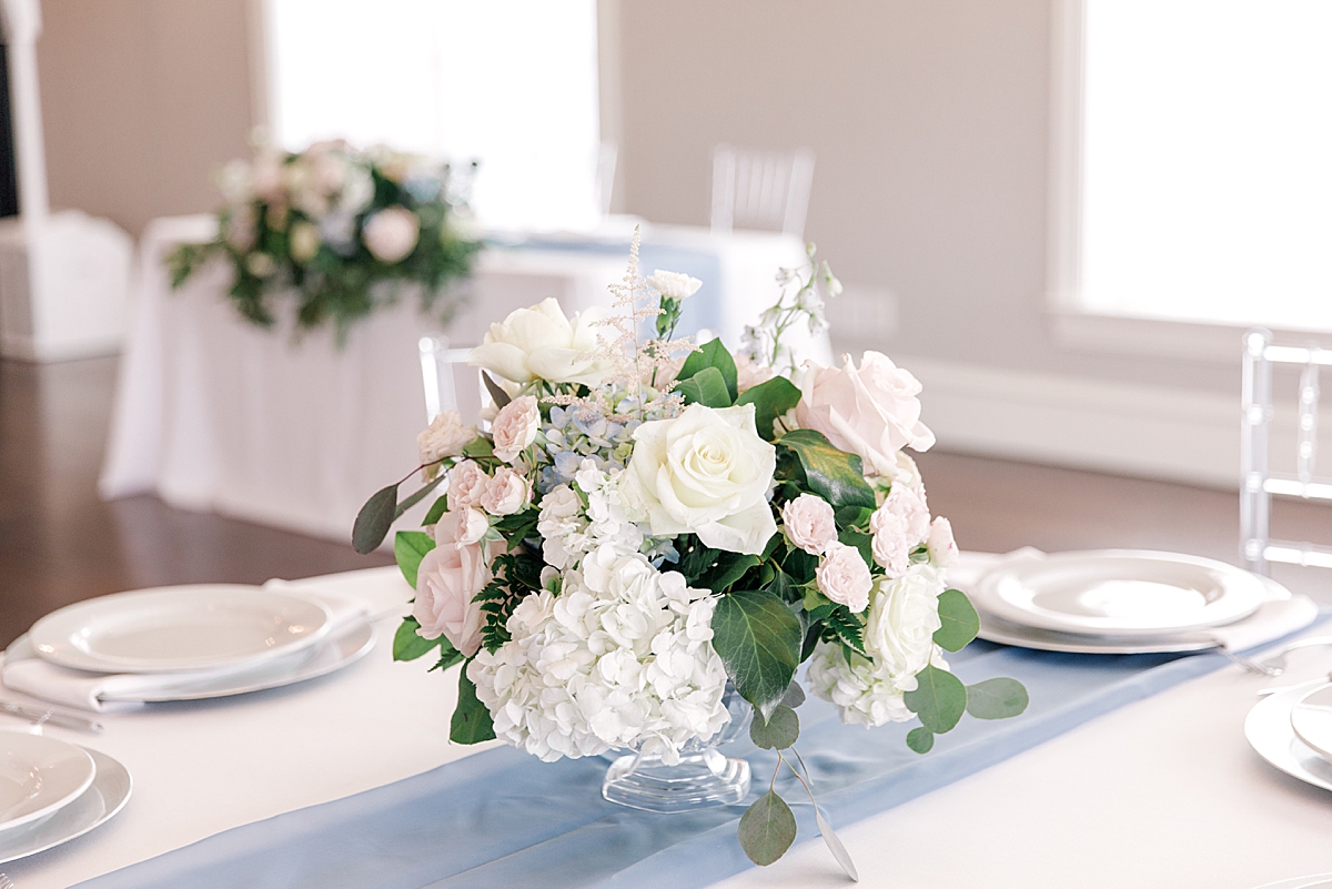 Pink and white flower wedding reception centerpieces