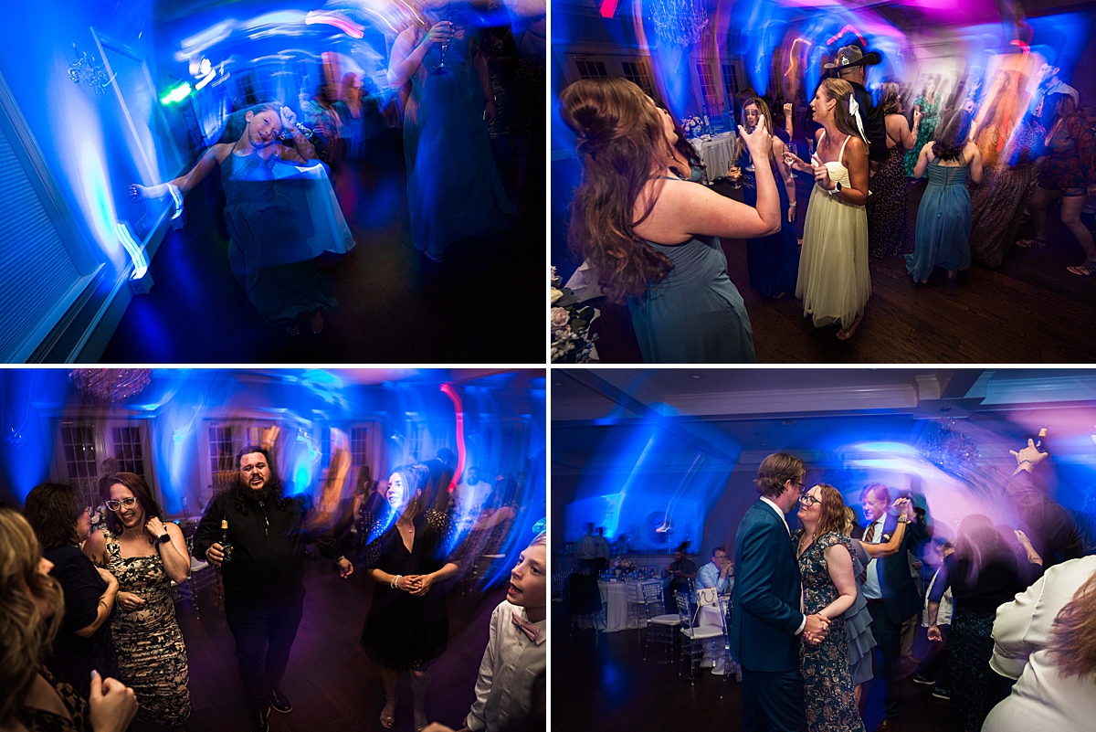 Wedding reception dancing photos with lighting from DJ
