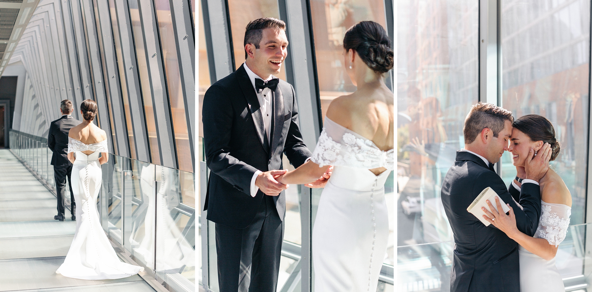 Bride Groom Luxury Wedding First Look Glass Windows